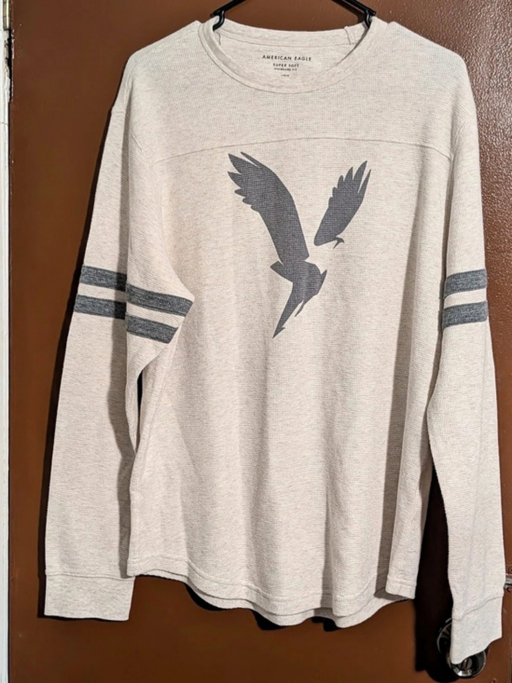 American Eagle Super Soft Standard Fit Waffle Thermal Shirt Color Block Long-Sle